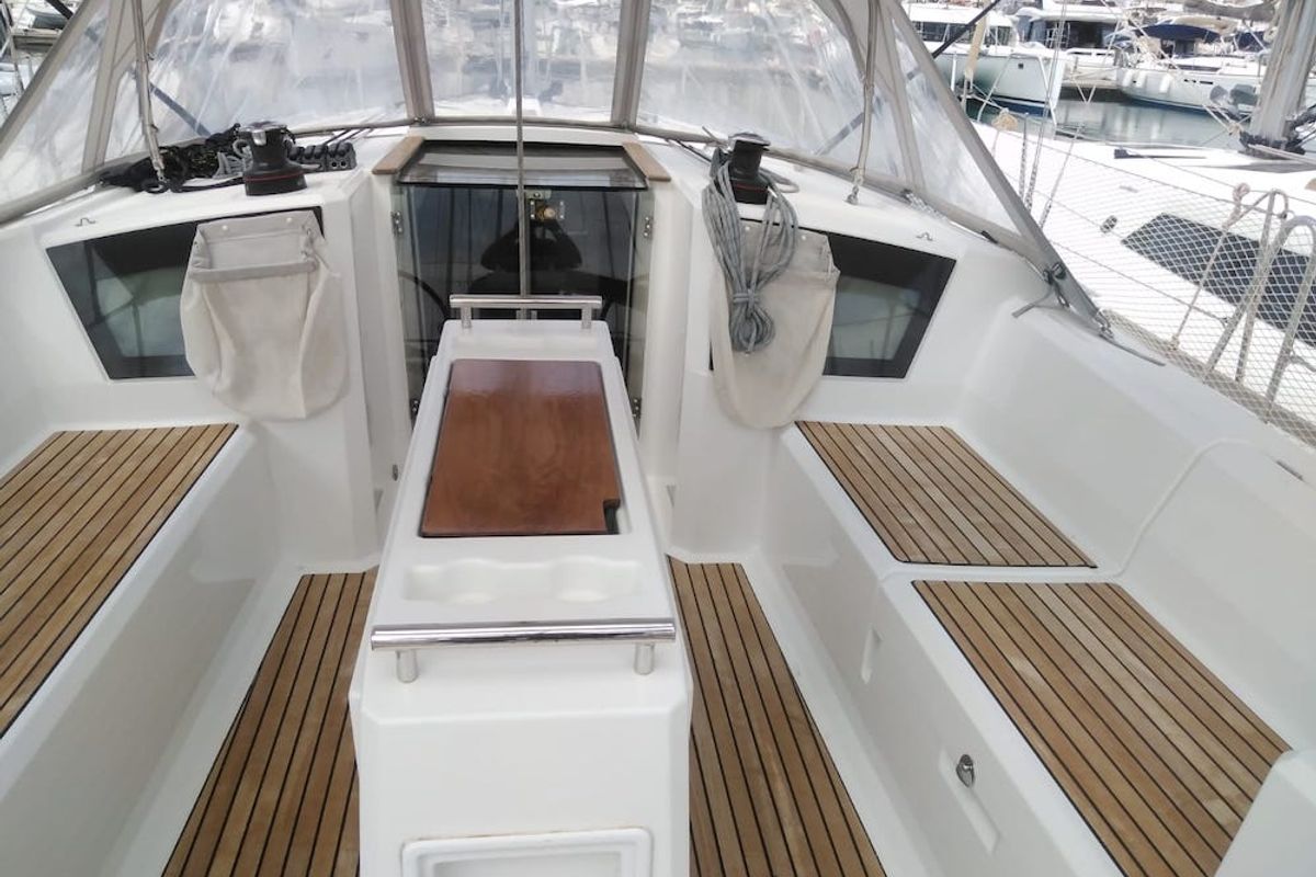 Deck of Bordeaux, a Beneteau Oceanis 38.1 sailboat at Seget Donji, Croatia