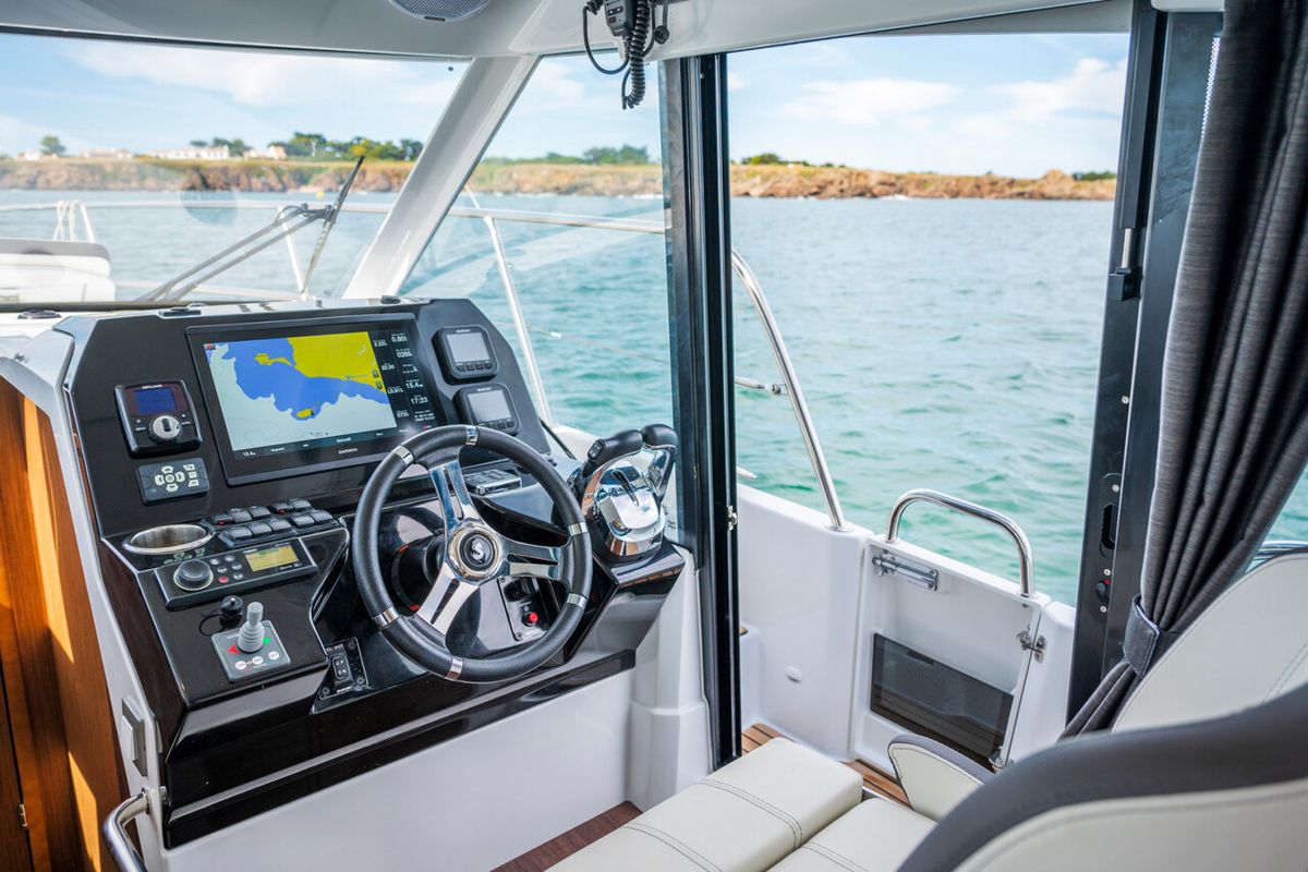 Cockpit of No Name, a Beneteau Antares 11 OB motorboat at Murter, Croatia