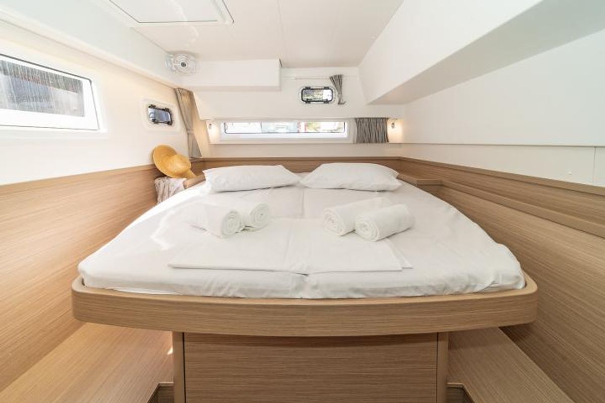 Cabin on Marina 3, a Lagoon 42 catamaran at Skiathos, Greece