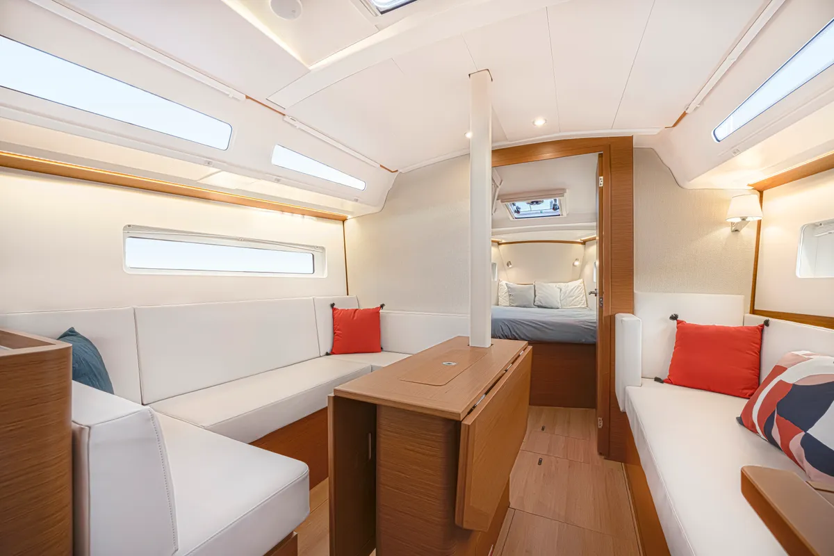 Salon of Cotufa, a Jeanneau Sun Odyssey 380 sailboat at es Jonquet, Spain