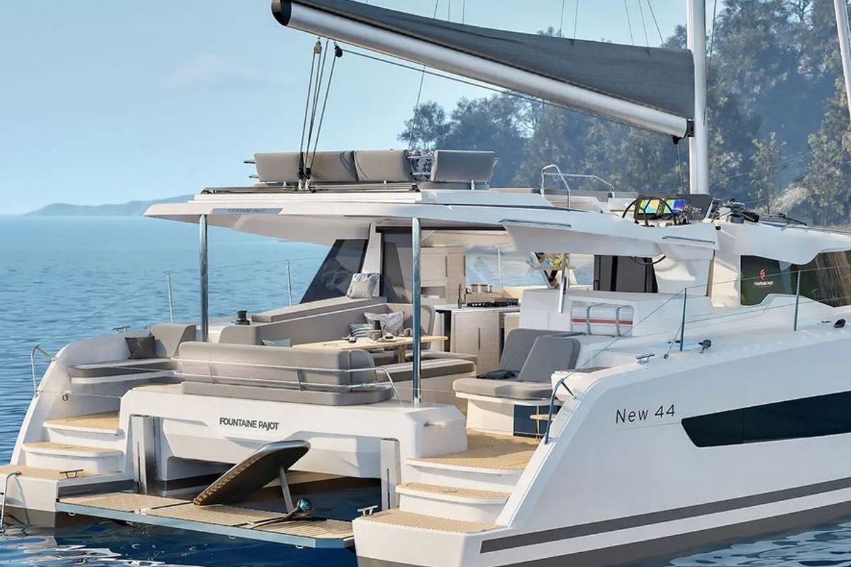 Exterior view of MANATEE , a Fountaine Pajot FP 44 Quatuor ELECTRIC catamaran at Seget Donji, Croatia