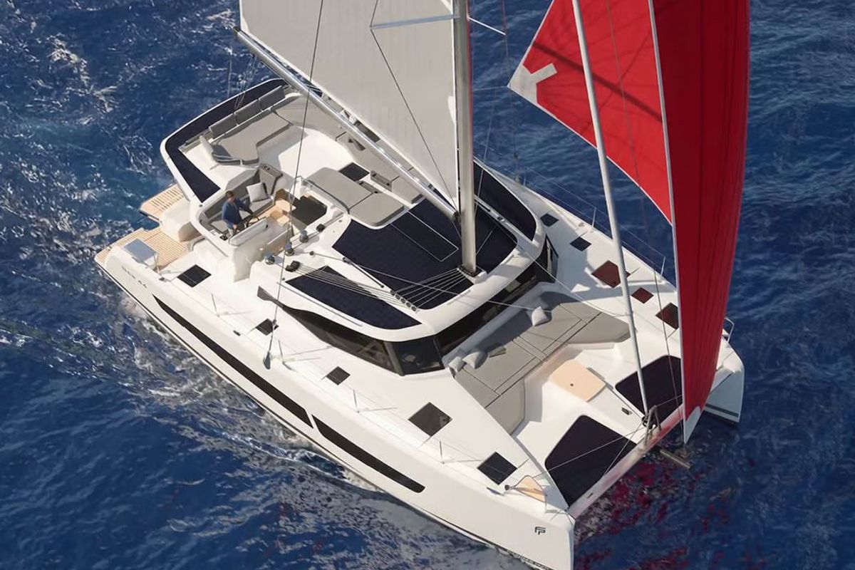 Exterior view of MANATEE , a Fountaine Pajot FP 44 Quatuor ELECTRIC catamaran at Seget Donji, Croatia