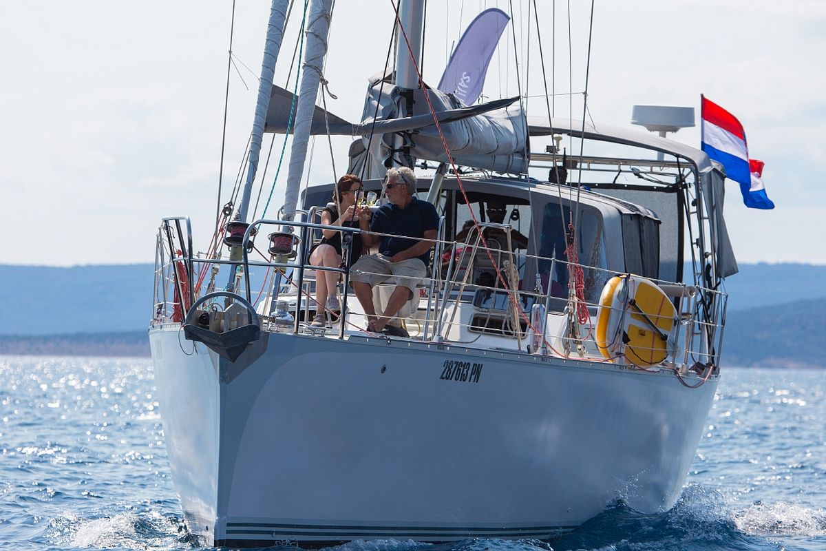 Exterior view of Amica, a Aragosa Yachts Dolphin 50 sailboat at Punat, Croatia