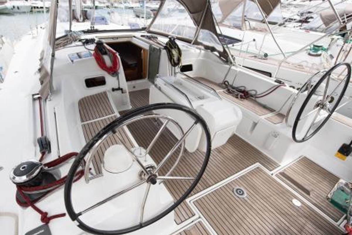 Exterior view of Giovanna, a Jeanneau Sun Odyssey 519 sailboat at Salerno, Italy