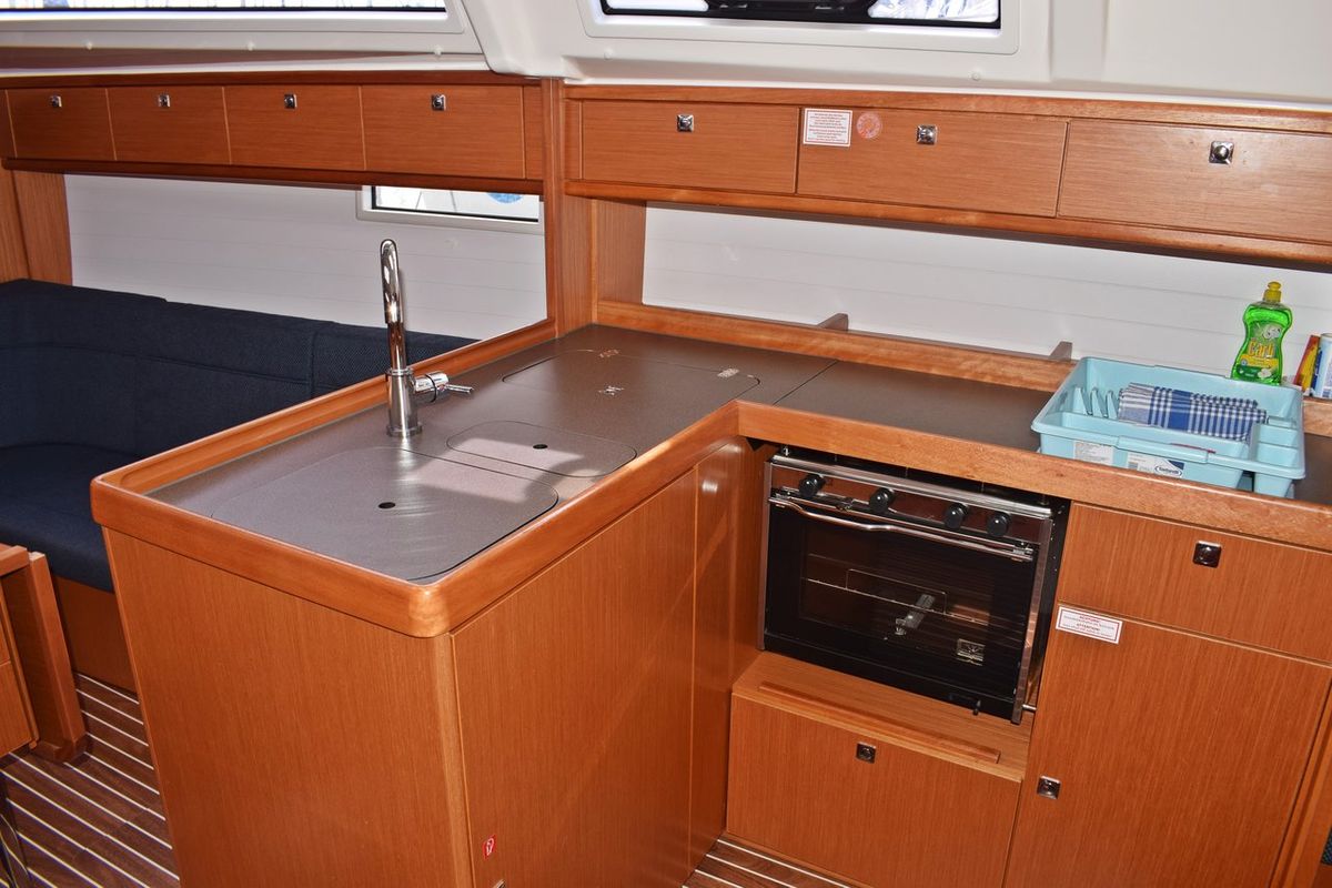 Galley of Šešula, a Bavaria Cruiser 37 sailboat at Grad Kaštela, Croatia