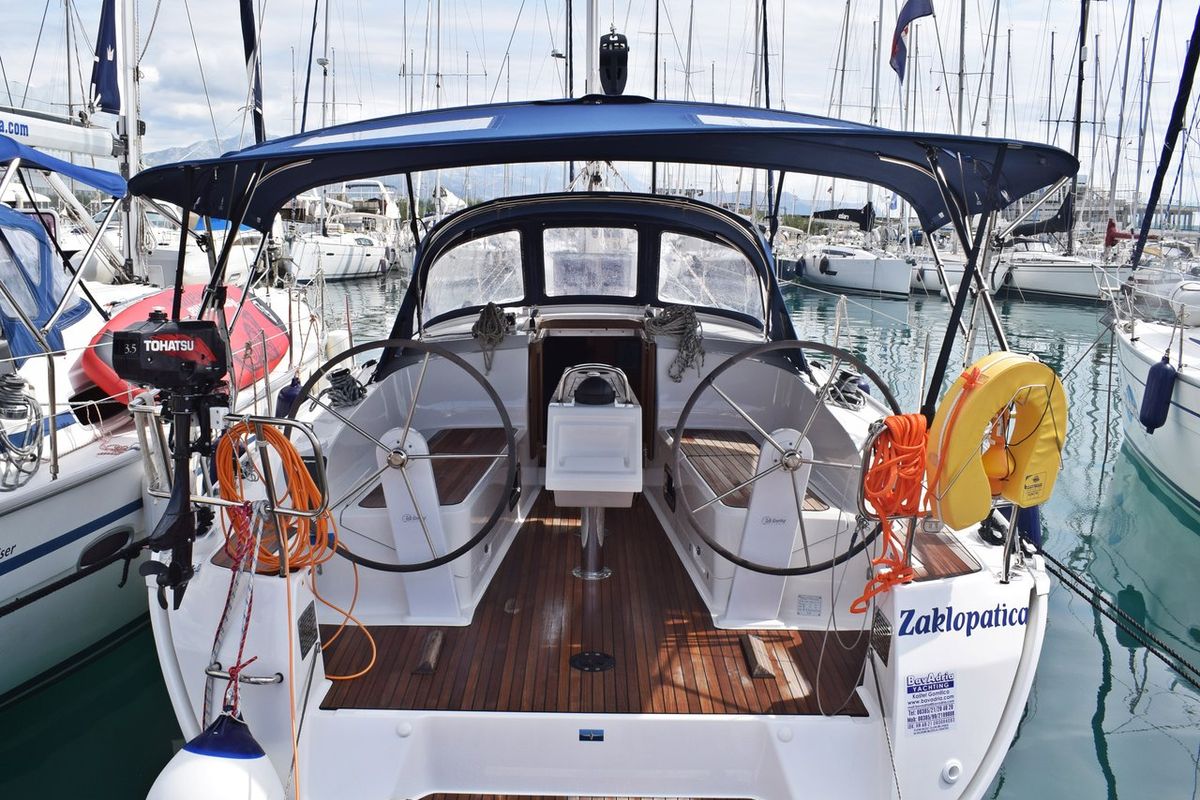 Deck of Šešula, a Bavaria Cruiser 37 sailboat at Grad Kaštela, Croatia