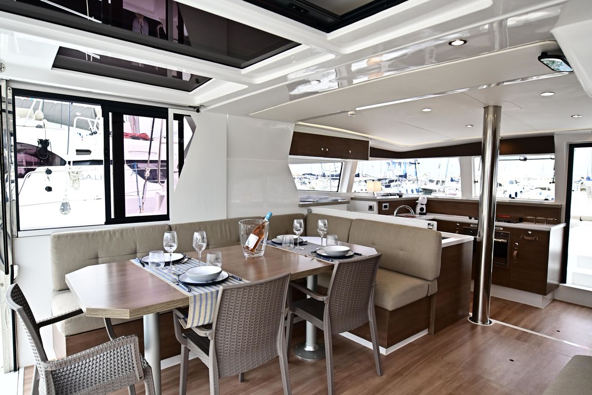 Salon of Alexa, a Bali 4.2 catamaran at Salerno, Italy