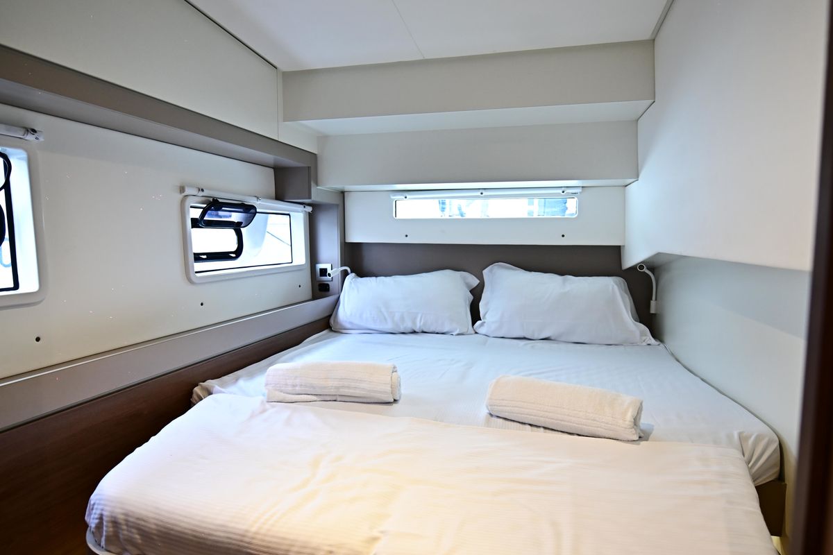 Cabin on Alexa, a Bali 4.2 catamaran at Salerno, Italy