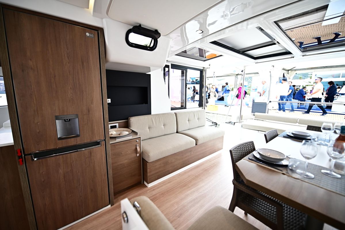 Salon of Alexa, a Bali 4.2 catamaran at Salerno, Italy