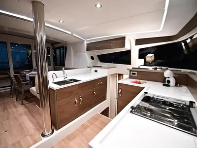 Galley of Alexa, a Bali 4.2 catamaran at Salerno, Italy