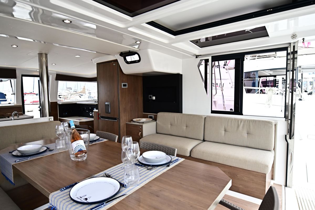 Salon of Alexa, a Bali 4.2 catamaran at Salerno, Italy