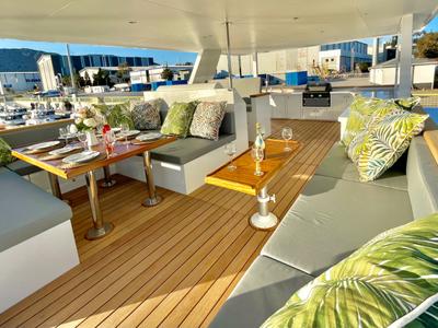 Deck of Inka, a Ocean Beast 65 catamaran at Palma de Mallorca, Spain