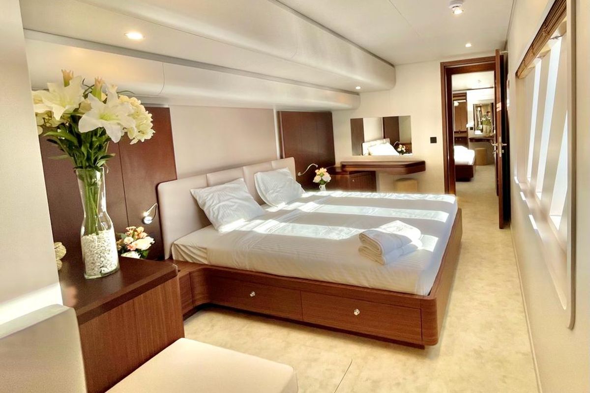 Cabin on Inka, a Ocean Beast 65 catamaran at Palma de Mallorca, Spain