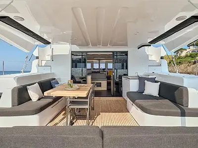 Deck of All for love, a Lagoon 51 catamaran at Seget Donji, Croatia