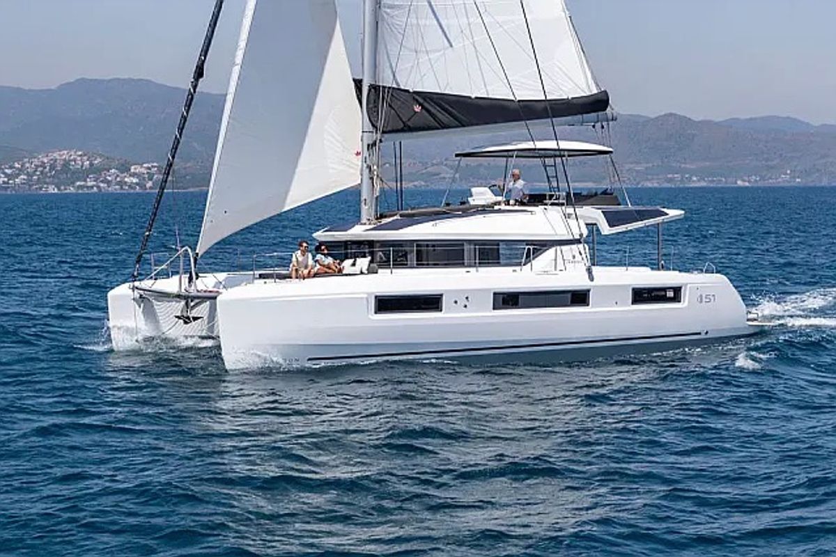 Exterior view of All for love, a Lagoon 51 catamaran at Seget Donji, Croatia