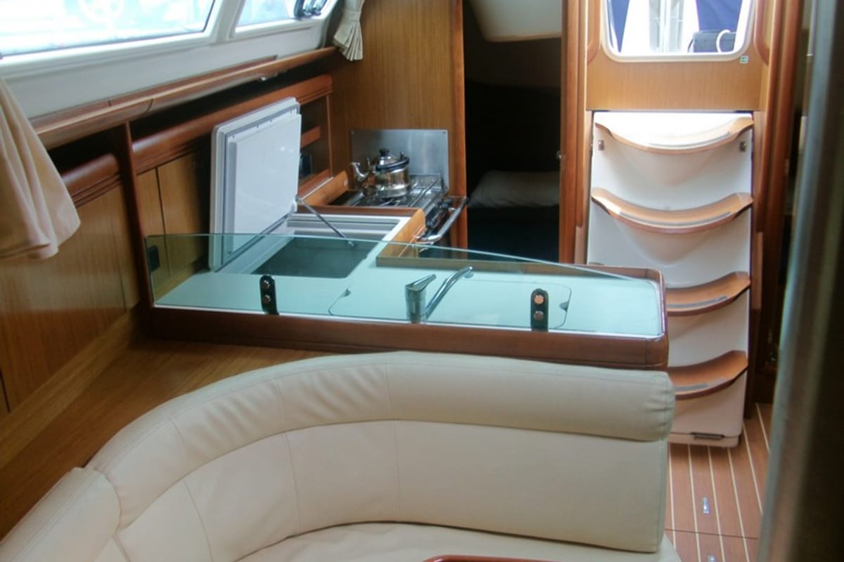 Galley of Kos 36.2, a Jeanneau Sun Odyssey 36i sailboat at Municipal Unit of Lefkada, Greece
