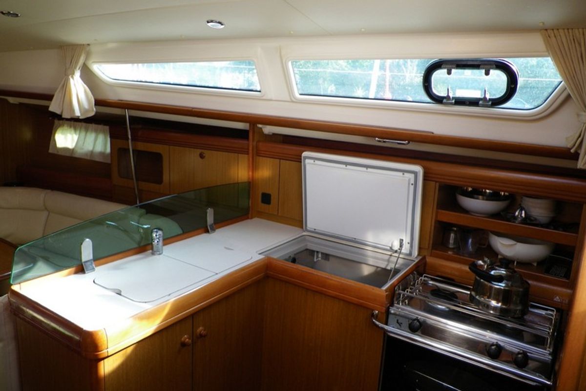 Galley of Kos 36.2, a Jeanneau Sun Odyssey 36i sailboat at Municipal Unit of Lefkada, Greece