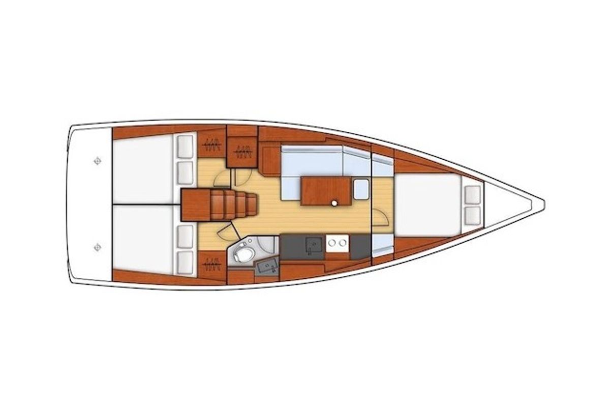 Floor plan of KOS38.1, a Beneteau Oceanis 38 sailboat at Municipal Unit of Lefkada, Greece