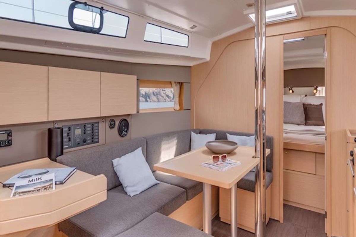 Salon of KOS38.1, a Beneteau Oceanis 38 sailboat at Municipal Unit of Lefkada, Greece