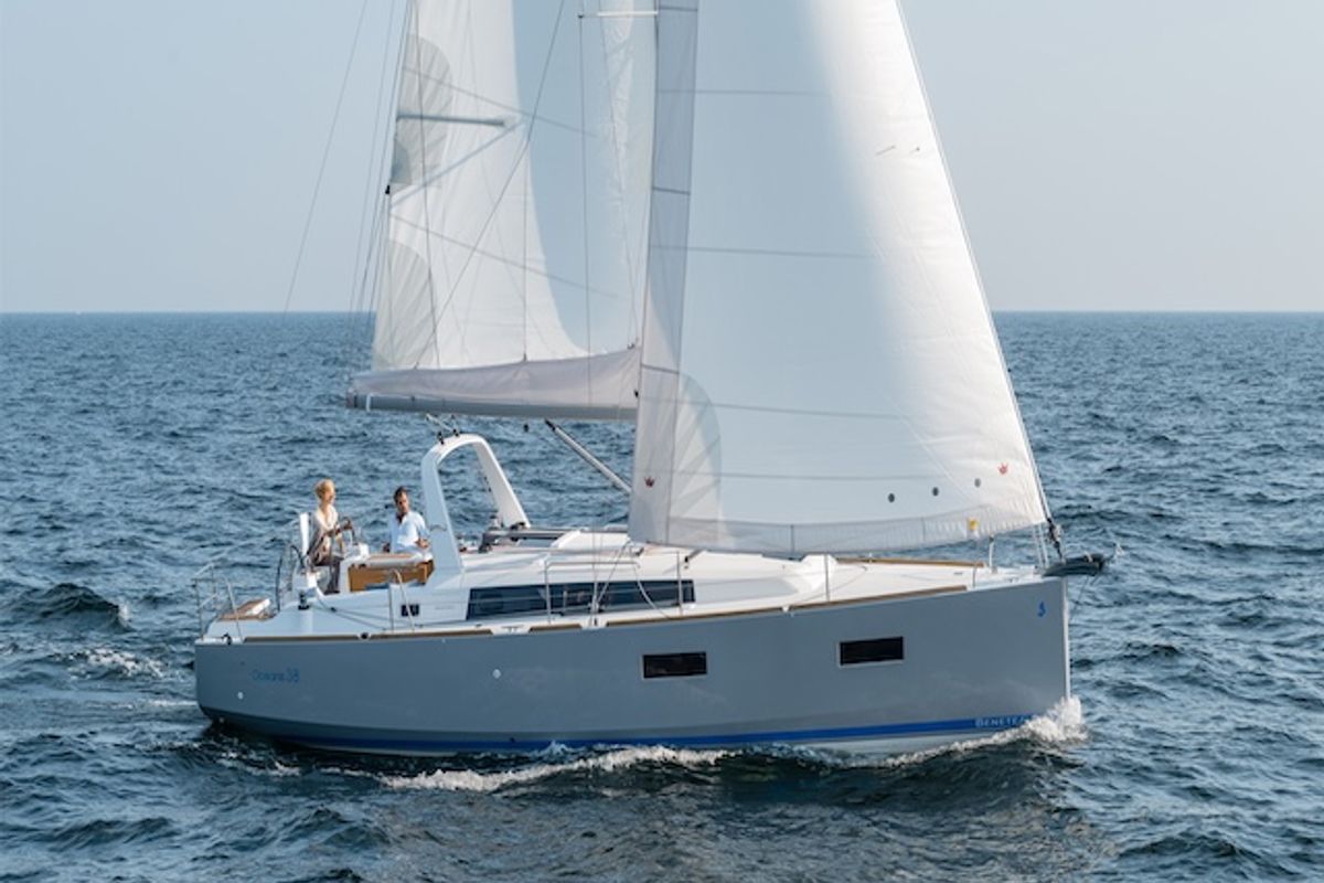 Exterior view of KOS38.1, a Beneteau Oceanis 38 sailboat at Municipal Unit of Lefkada, Greece