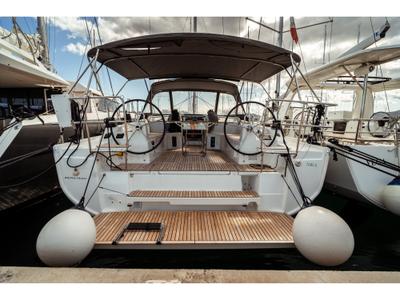 Cockpit of Nika, a Beneteau Oceanis 40.1 sailboat at Olbia, Italy