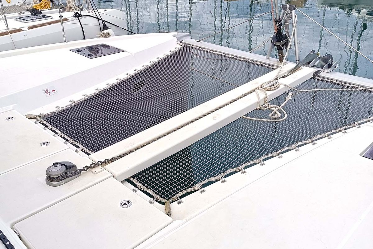 Deck of ROXY, a Excess 11 catamaran at Kontokali, Greece