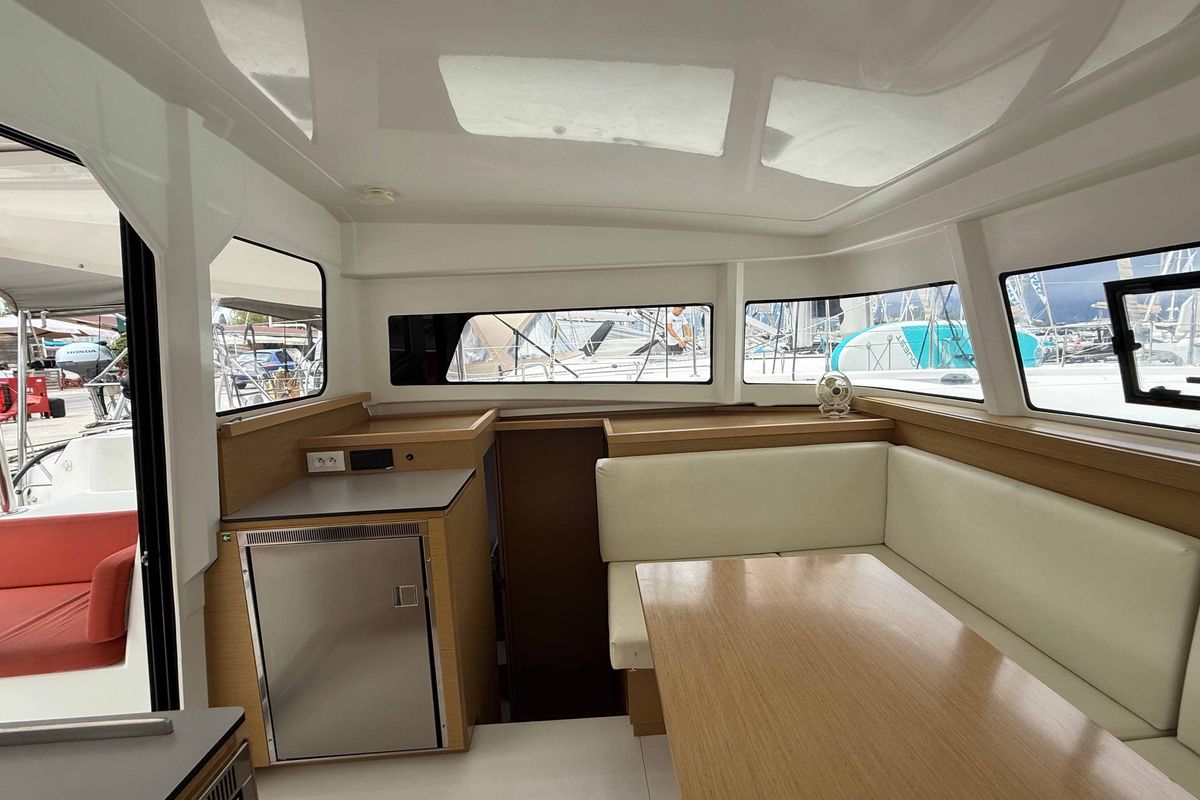 Salon of ROXY, a Excess 11 catamaran at Kontokali, Greece