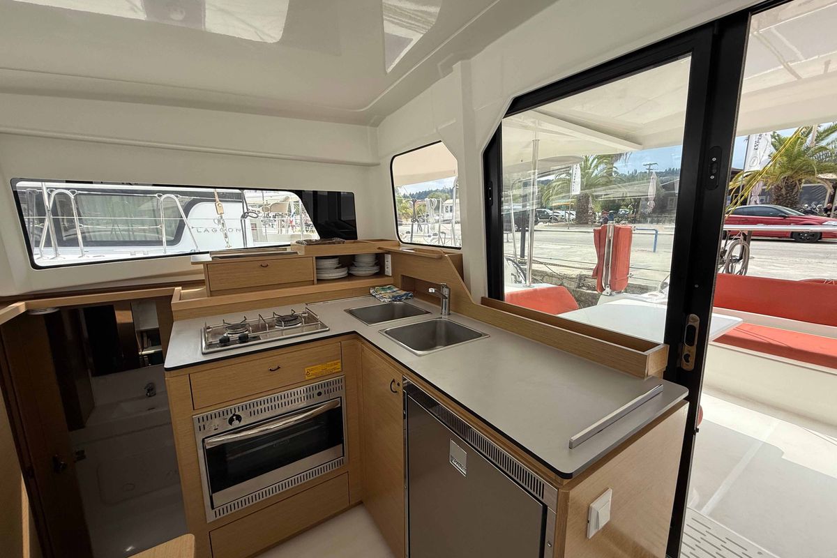 Galley of ROXY, a Excess 11 catamaran at Kontokali, Greece