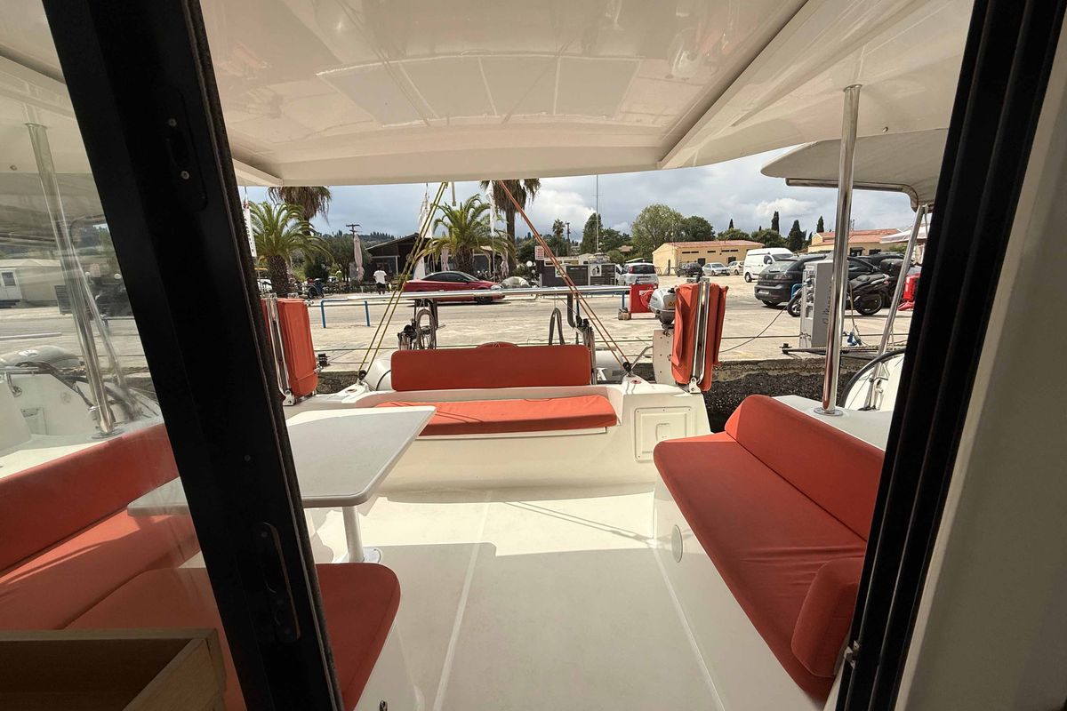 Salon of ROXY, a Excess 11 catamaran at Kontokali, Greece