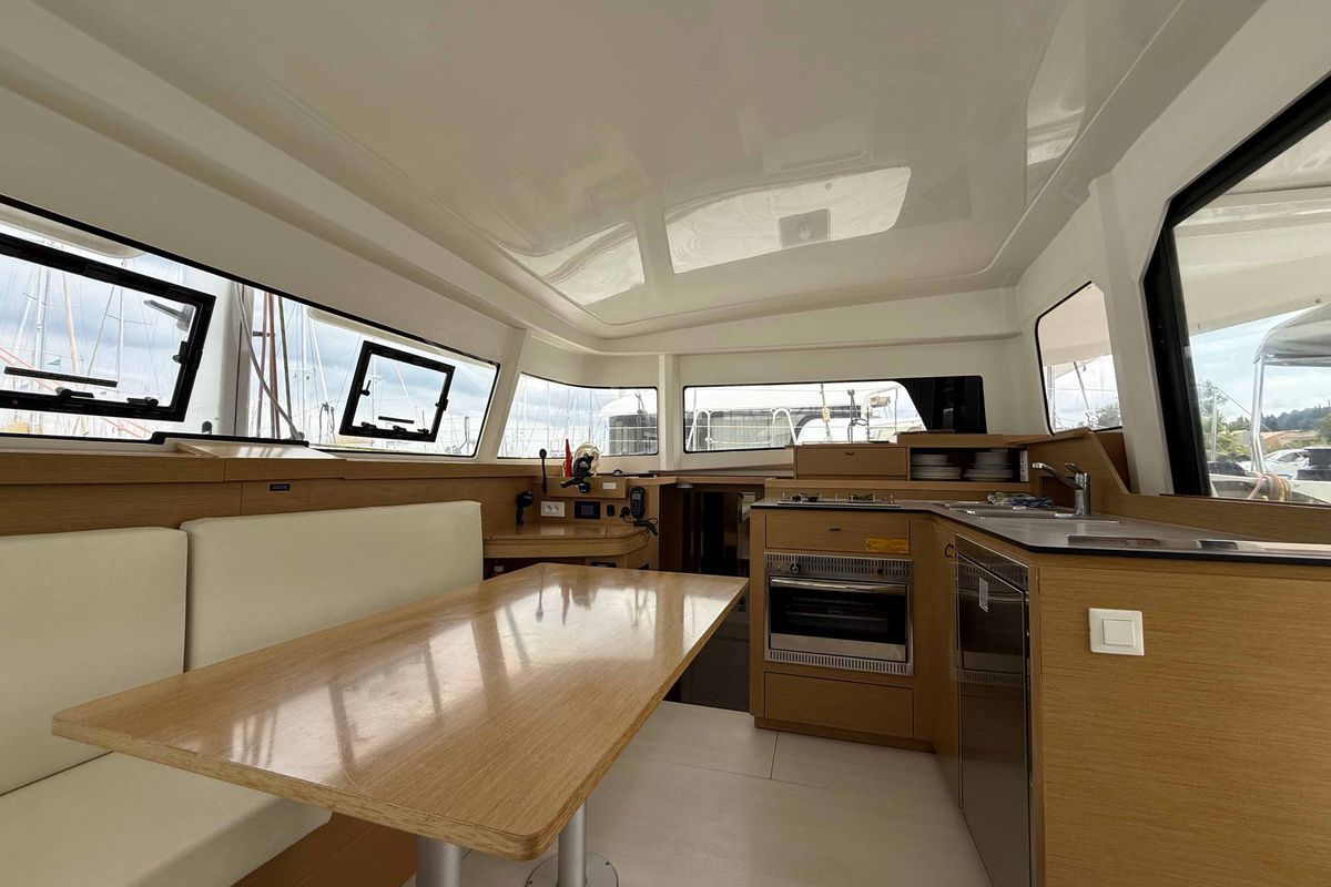Salon of ROXY, a Excess 11 catamaran at Kontokali, Greece