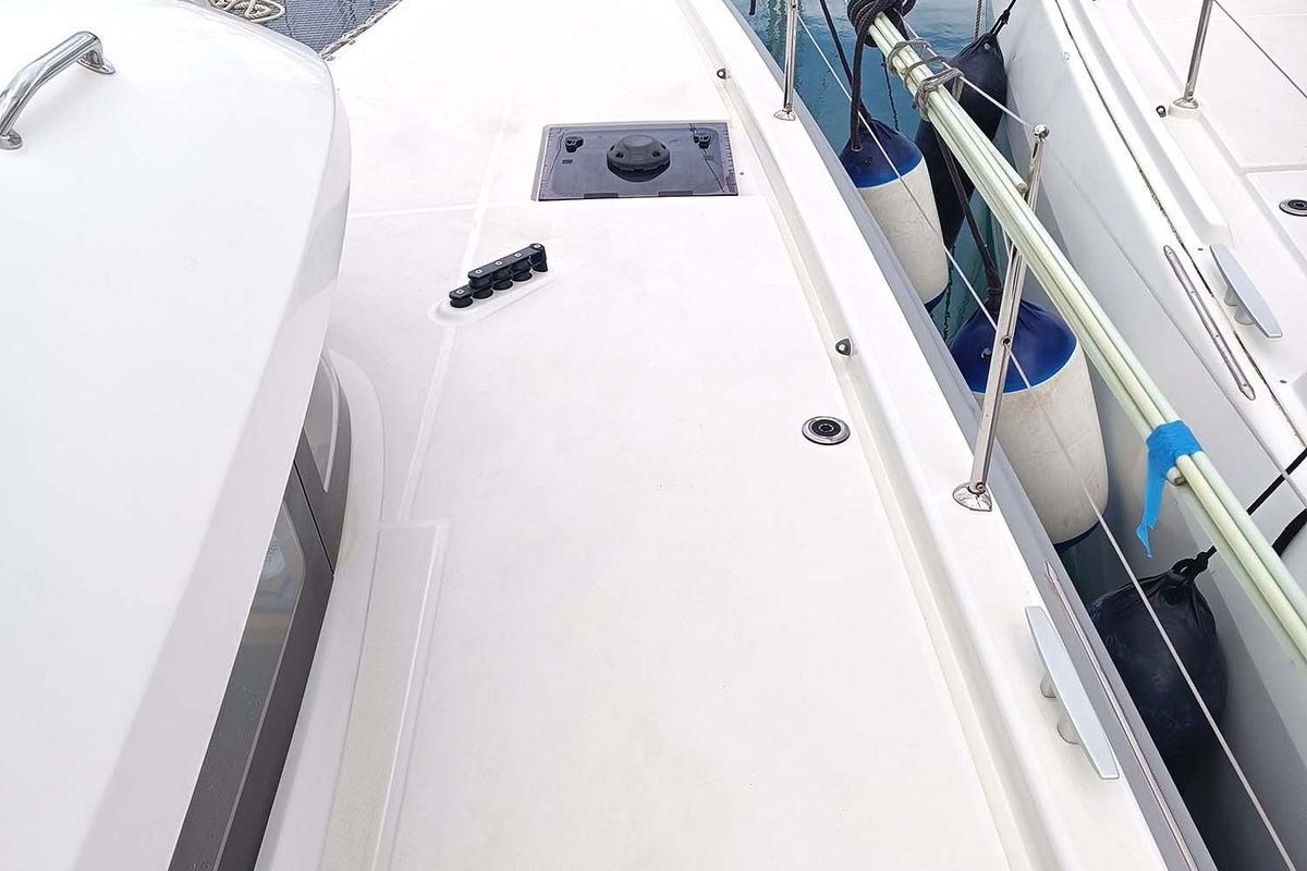 Deck of ROXY, a Excess 11 catamaran at Kontokali, Greece