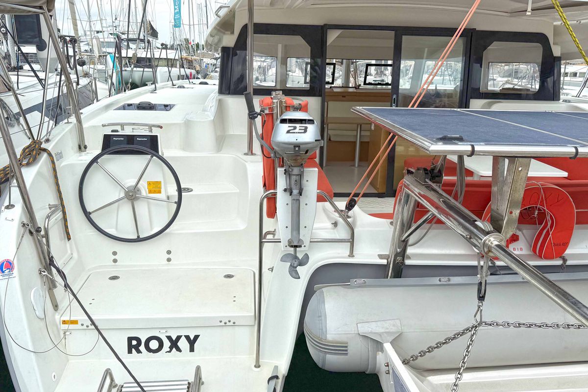 Exterior view of ROXY, a Excess 11 catamaran at Kontokali, Greece