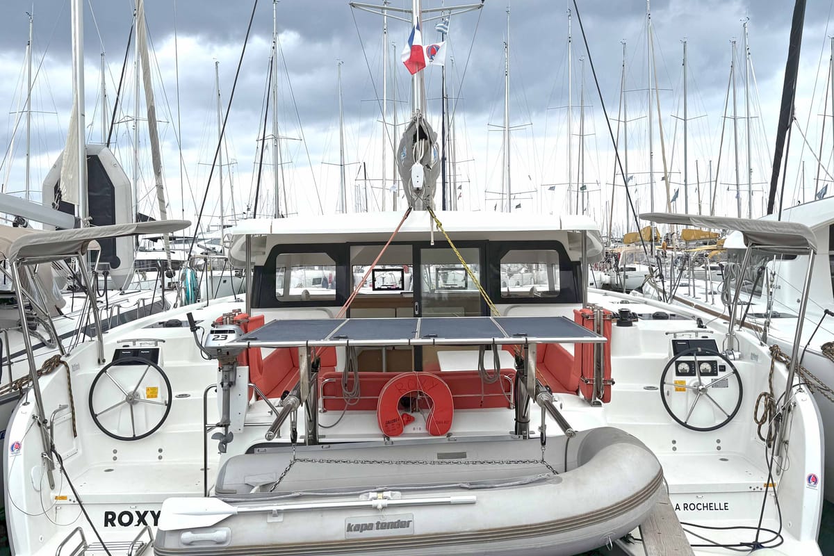 Exterior view of ROXY, a Excess 11 catamaran at Kontokali, Greece