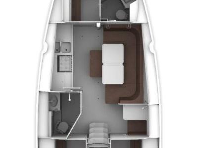 Floor plan of Kalypso, a Bavaria Cruiser 41 sailboat at Kontokali, Greece