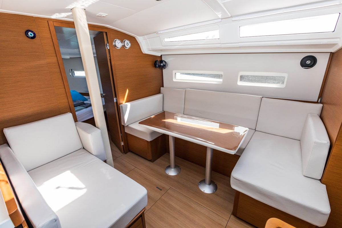 Salon of Feel The Magic, a Jeanneau Sun Odyssey 410 sailboat at Fethiye, Turkey