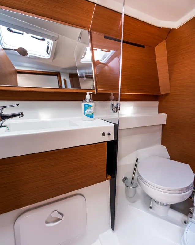 Head on Feel The Magic, a Jeanneau Sun Odyssey 410 sailboat at Fethiye, Turkey