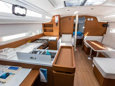 Galley of Feel The Magic, a Jeanneau Sun Odyssey 410 sailboat at Fethiye, Turkey