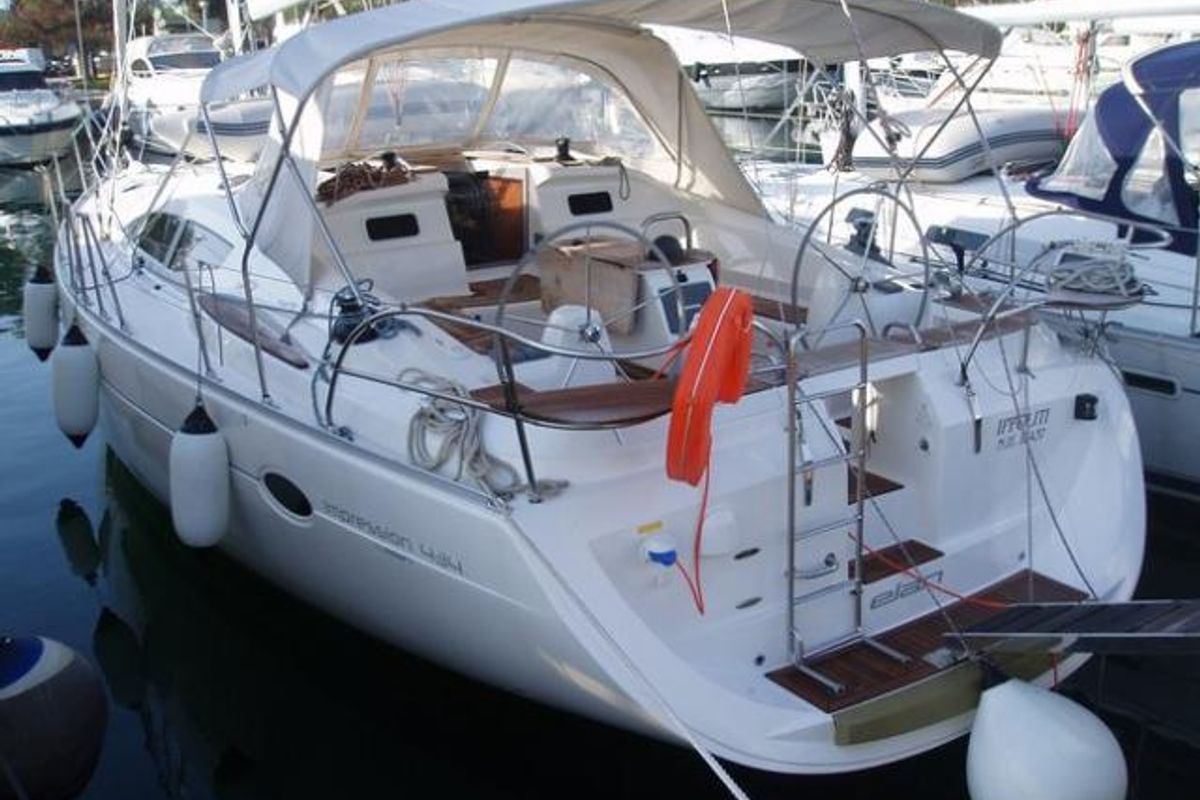 Exterior view of Ippoliti, a Elan Impression 434 sailboat at Athens, Greece