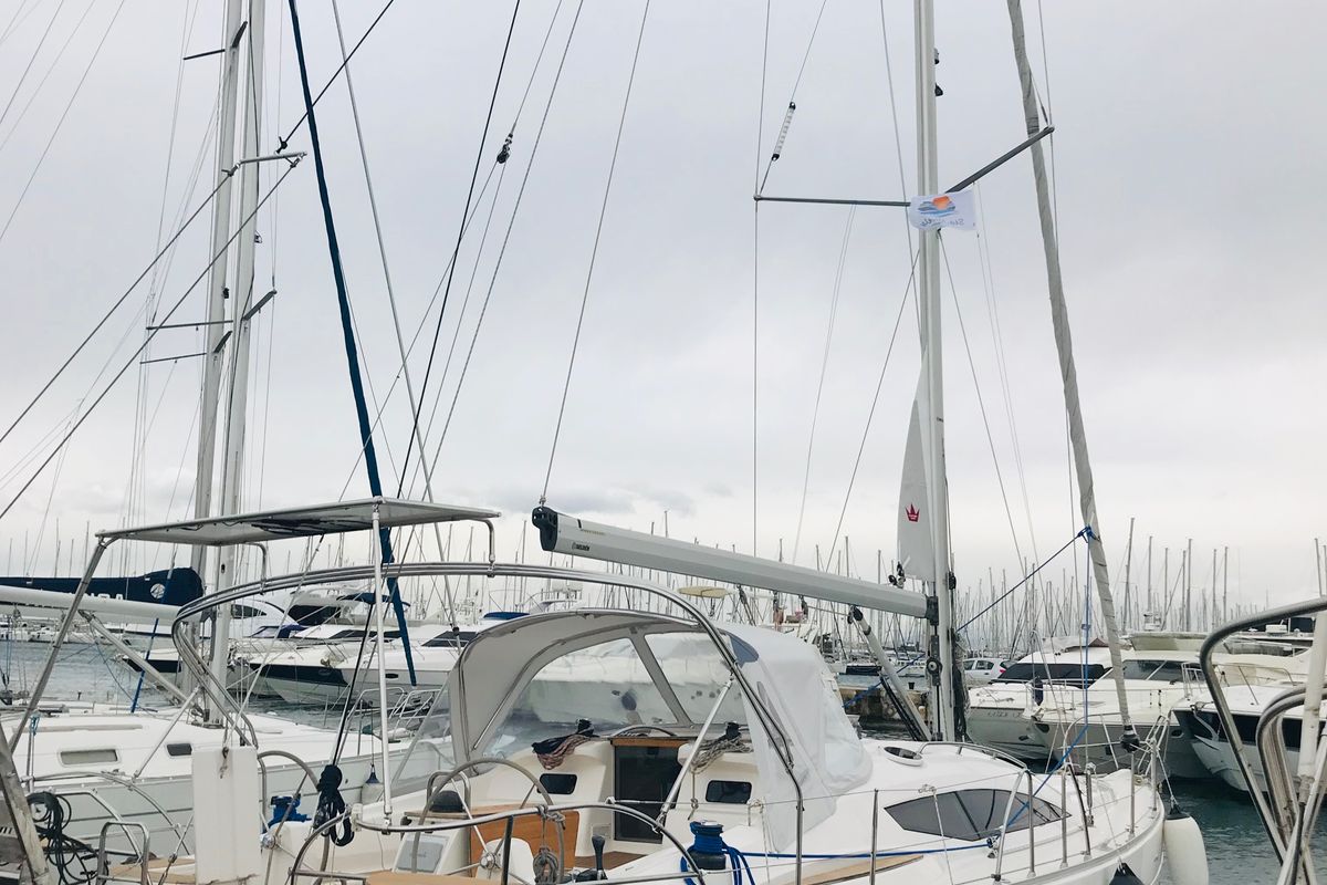 Exterior view of Ippoliti, a Elan Impression 434 sailboat at Athens, Greece