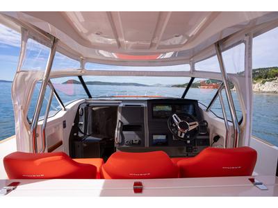 Cockpit of Pura Vida, a Nimbus Tender T11 motorboat at Split, Croatia