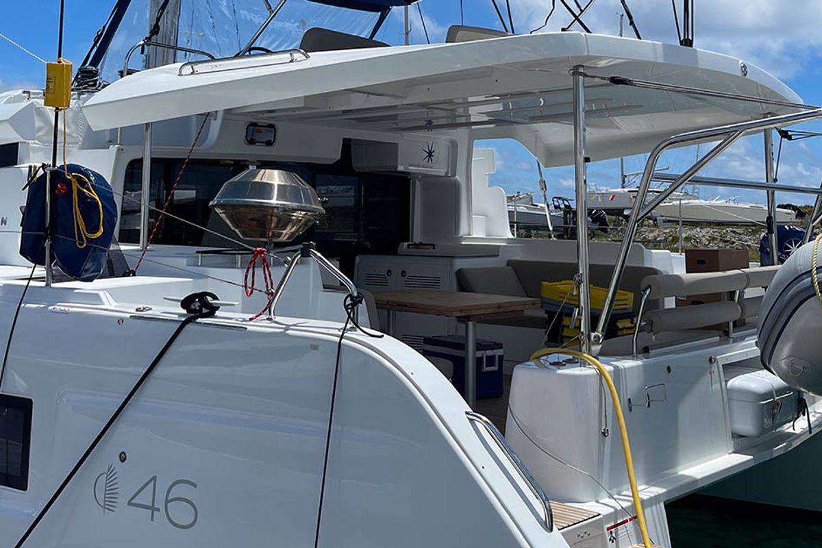 Exterior view of Pebbles, a Lagoon 46 catamaran at Road Town, British Virgin Islands