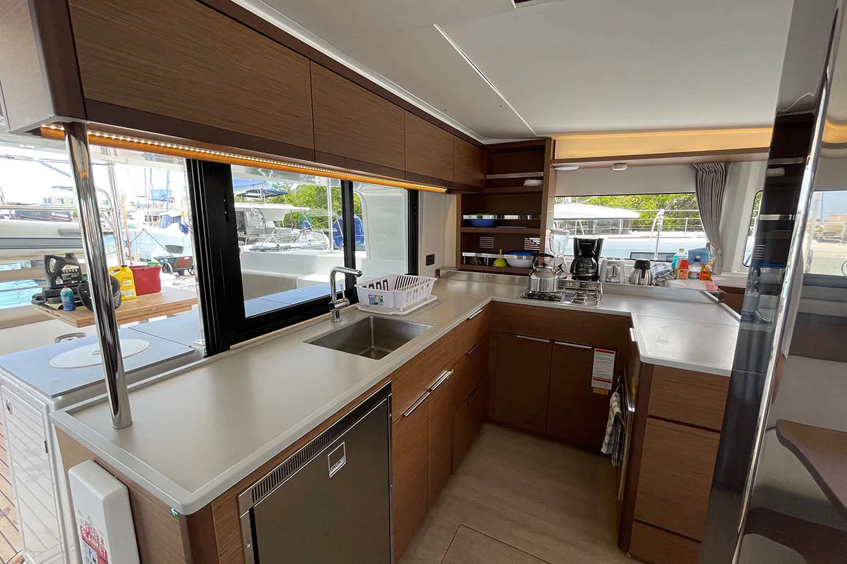 Galley of Pebbles, a Lagoon 46 catamaran at Road Town, British Virgin Islands