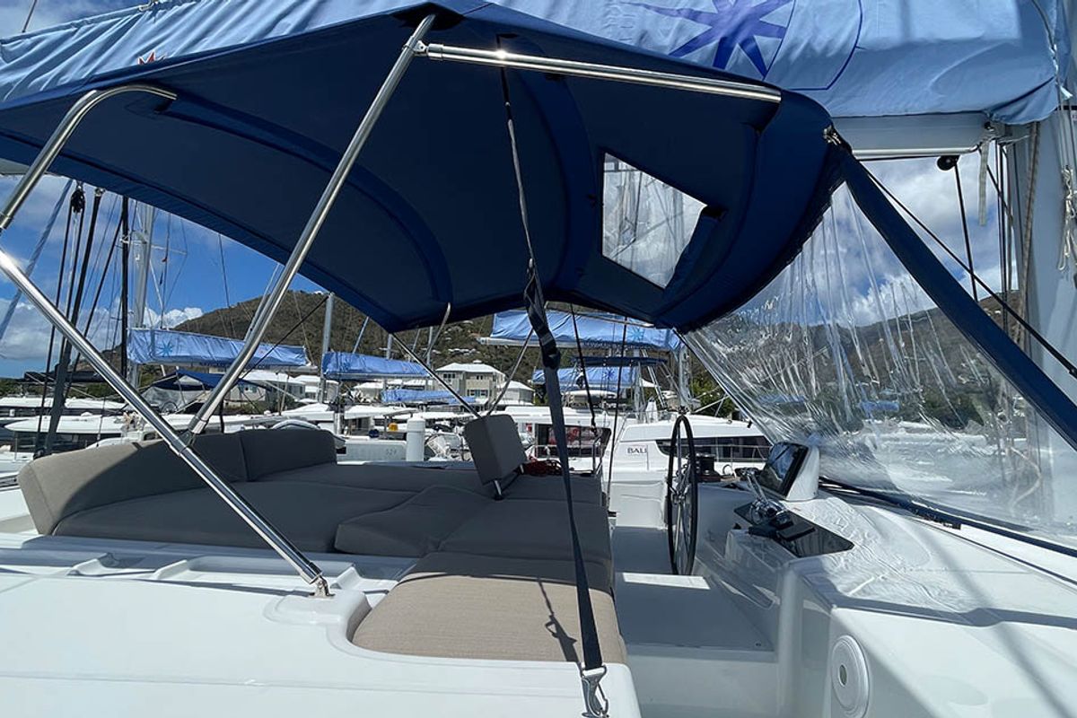 Cockpit of Pebbles, a Lagoon 46 catamaran at Road Town, British Virgin Islands