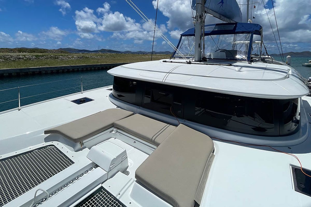 Deck of Pebbles, a Lagoon 46 catamaran at Road Town, British Virgin Islands