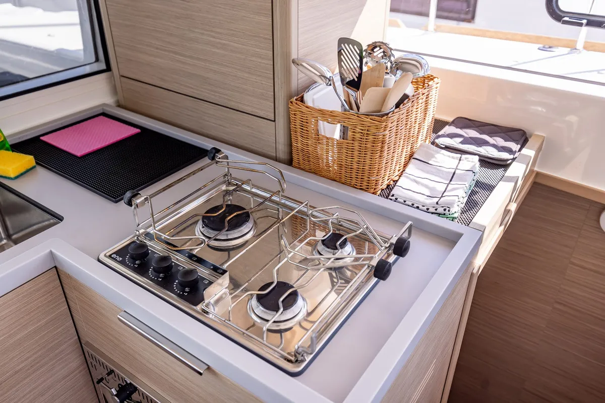 Galley of Abalone, a Lagoon 40 catamaran at Primošten, Croatia