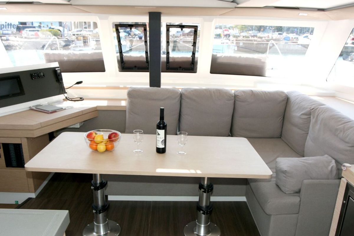 Salon of Luna Rossa II, a Fountaine Pajot Lucia 40 catamaran at Punat, Croatia