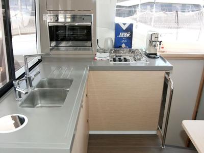 Galley of Luna Rossa II, a Fountaine Pajot Lucia 40 catamaran at Punat, Croatia