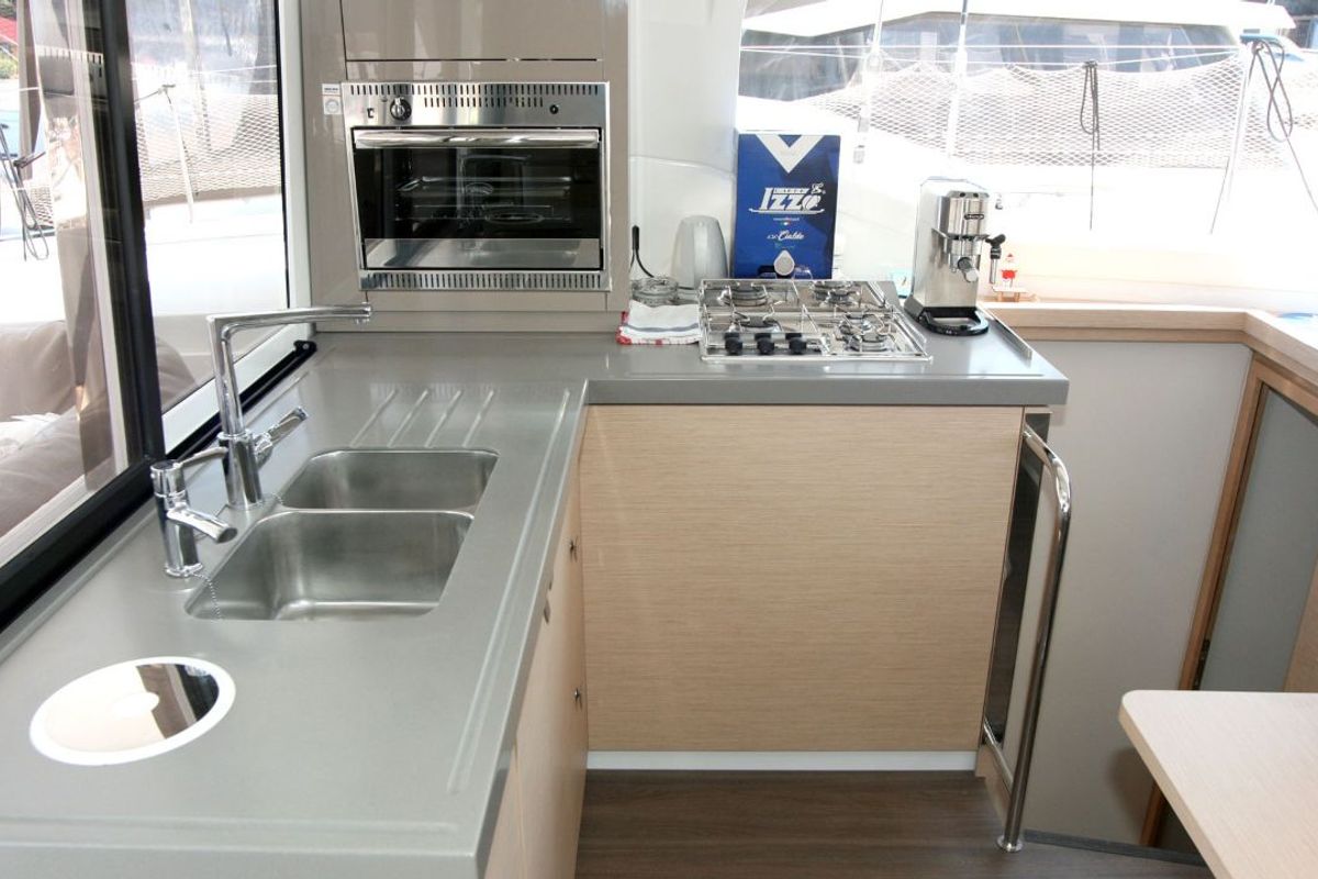 Galley of Luna Rossa II, a Fountaine Pajot Lucia 40 catamaran at Punat, Croatia