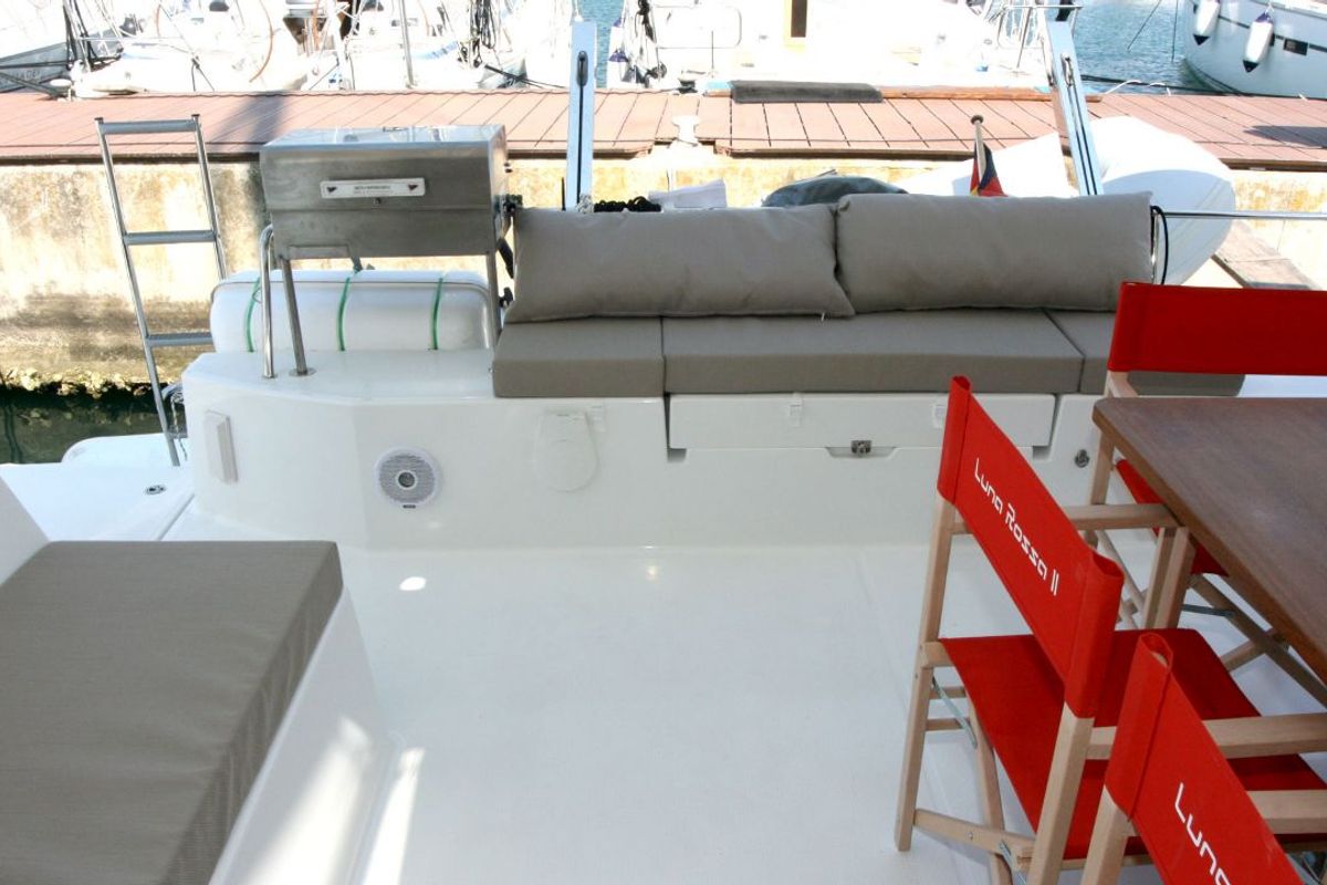 Deck of Luna Rossa II, a Fountaine Pajot Lucia 40 catamaran at Punat, Croatia