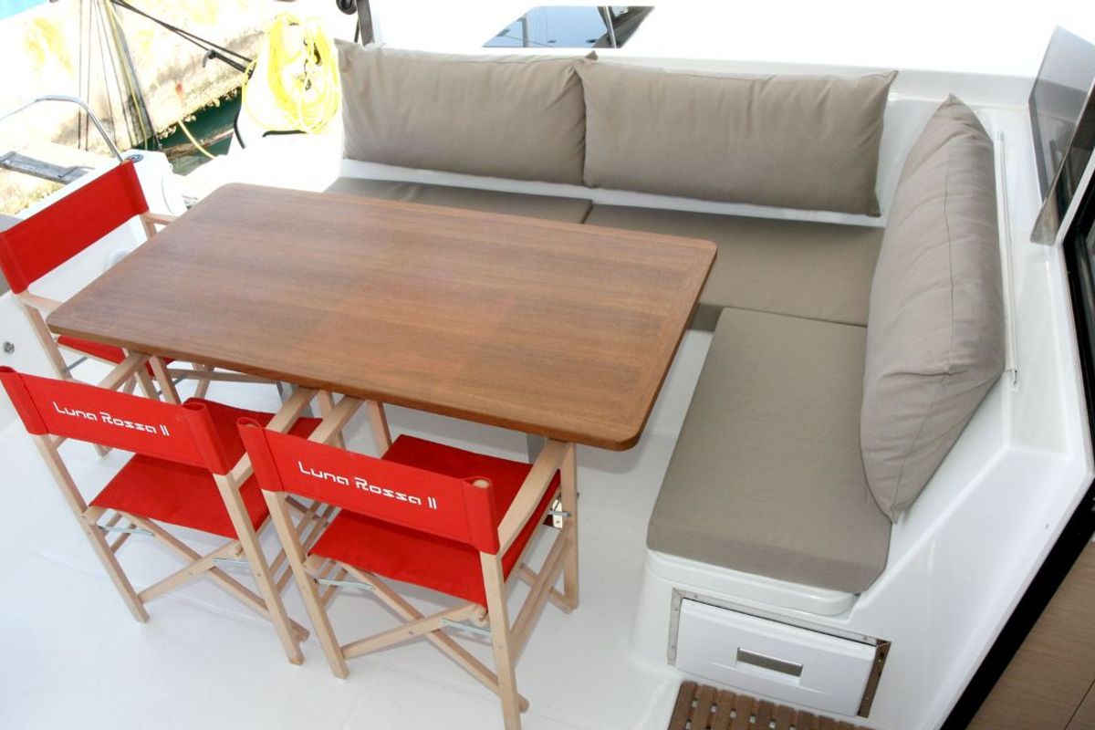Deck of Luna Rossa II, a Fountaine Pajot Lucia 40 catamaran at Punat, Croatia